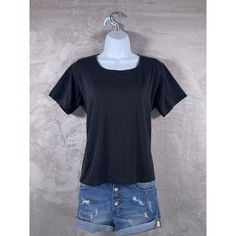 SUNSPEL Shirt Womens Size Large Black Short Sleeve Crewneck Minimalist